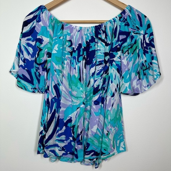 LILLY Pulitzer Sain Off The Shoulder Top Capri Teal XS - Picture 7 of 7
